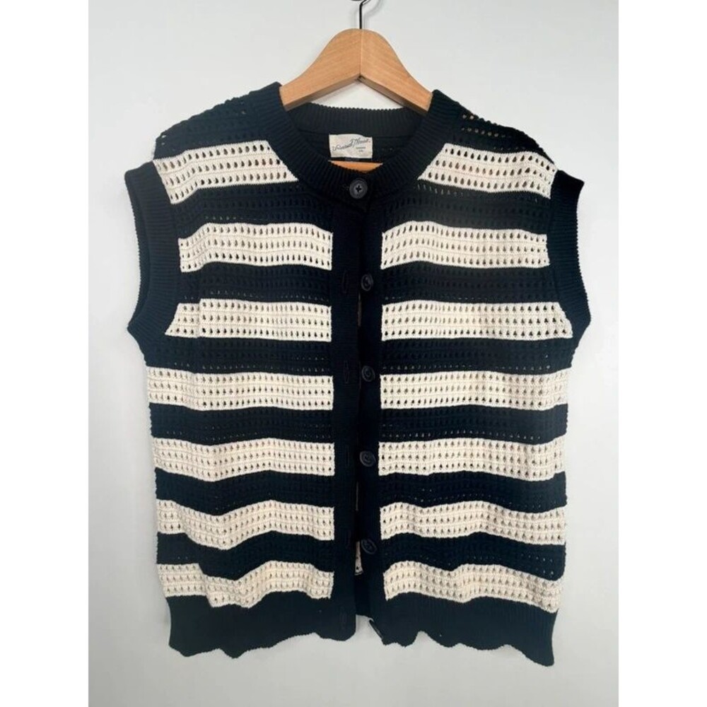 Striped Knit Button-Up Sweater Vest